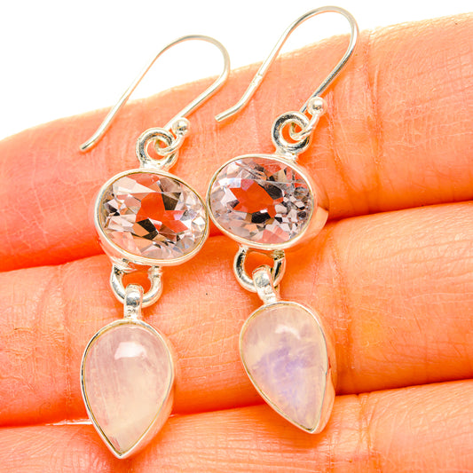 Rainbow Moonstone, Pink Amethyst Earrings handcrafted by Ana Silver Co - EARR429806
