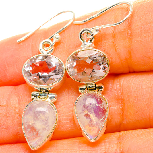 Rainbow Moonstone, Pink Amethyst Earrings handcrafted by Ana Silver Co - EARR429807