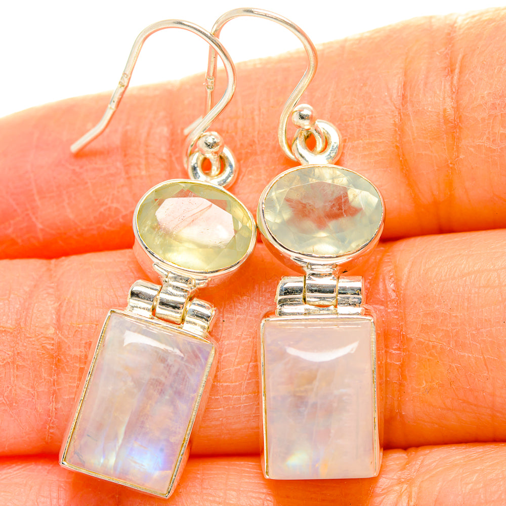 Rainbow Moonstone, Prehnite Earrings handcrafted by Ana Silver Co - EARR429810