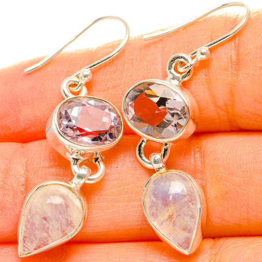 Rainbow Moonstone, Pink Amethyst Earrings handcrafted by Ana Silver Co - EARR429811