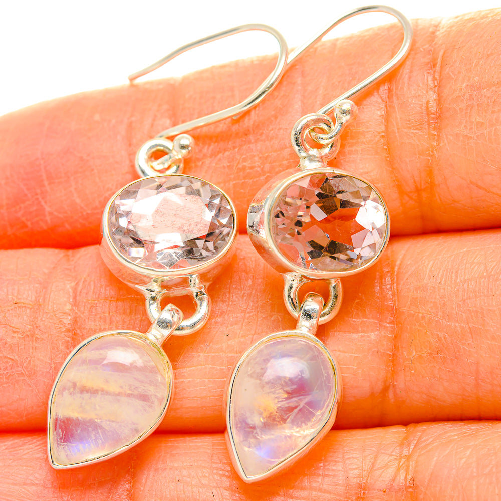 Rainbow Moonstone, Pink Amethyst Earrings handcrafted by Ana Silver Co - EARR429812