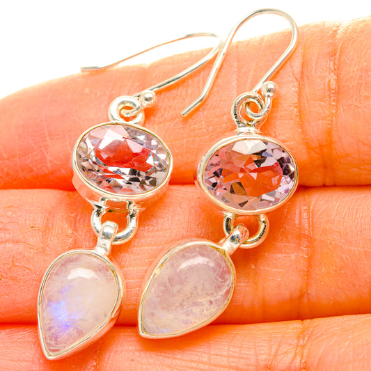 Rainbow Moonstone, Pink Amethyst Earrings handcrafted by Ana Silver Co - EARR429813