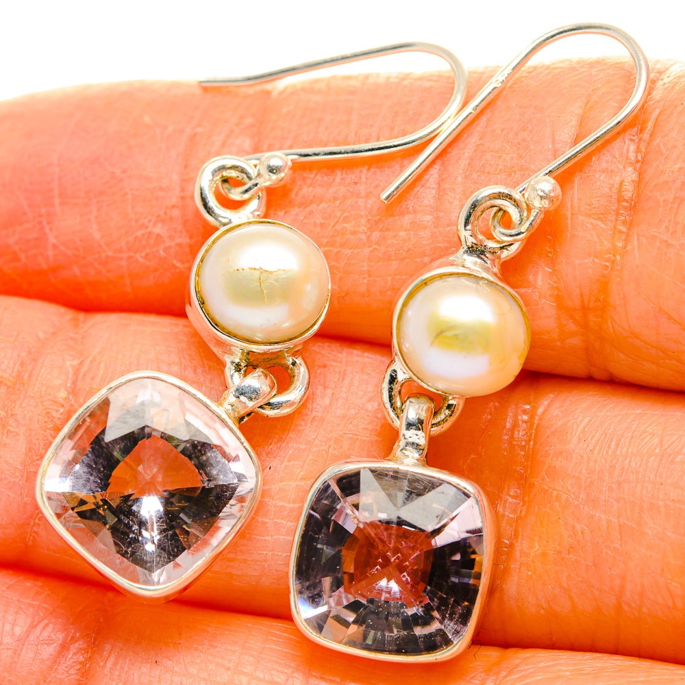 Pink Amethyst, Cultured Pearl Earrings handcrafted by Ana Silver Co - EARR429814
