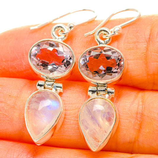 Rainbow Moonstone, Pink Amethyst Earrings handcrafted by Ana Silver Co - EARR429816