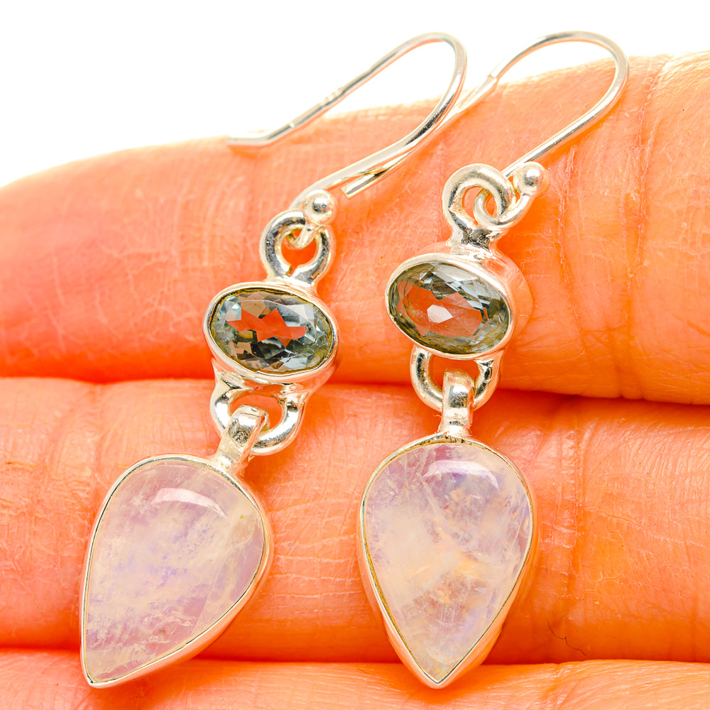 Rainbow Moonstone, Blue Topaz Earrings handcrafted by Ana Silver Co - EARR429818