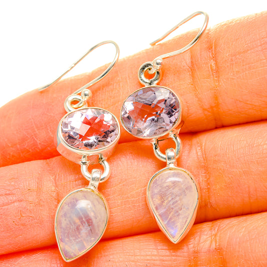 Rainbow Moonstone, Pink Amethyst Earrings handcrafted by Ana Silver Co - EARR429819