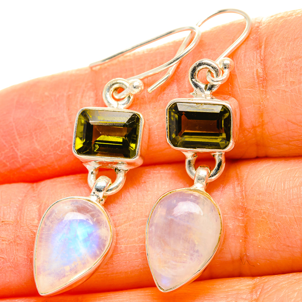 Rainbow Moonstone, Green Tourmaline Earrings handcrafted by Ana Silver Co - EARR429820