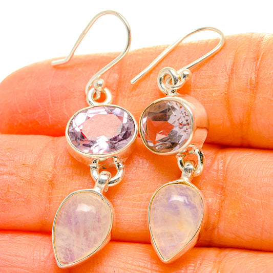 Rainbow Moonstone, Pink Amethyst Earrings handcrafted by Ana Silver Co - EARR429821