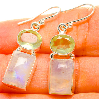 Rainbow Moonstone, Prehnite Earrings handcrafted by Ana Silver Co - EARR429822