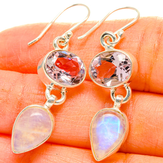 Rainbow Moonstone, Pink Amethyst Earrings handcrafted by Ana Silver Co - EARR429825
