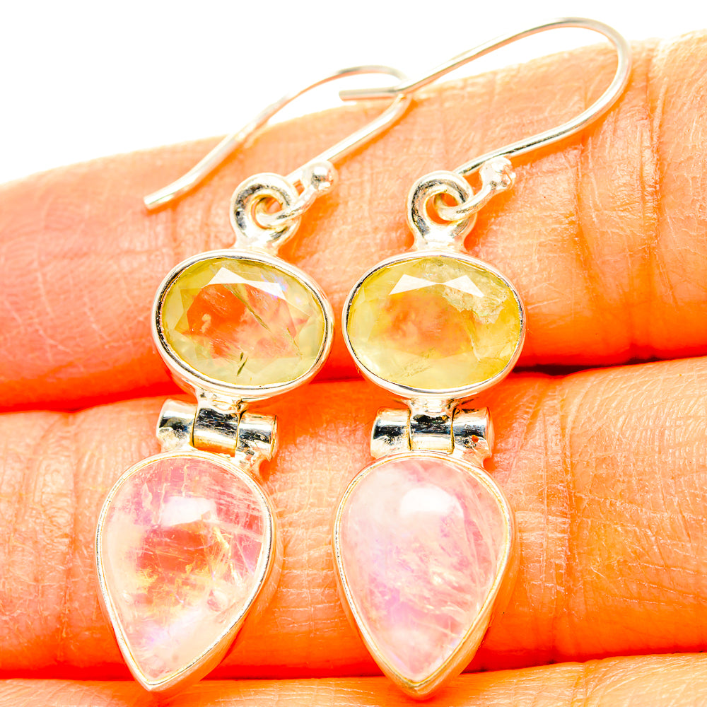 Rainbow Moonstone, Prehnite Earrings handcrafted by Ana Silver Co - EARR429828