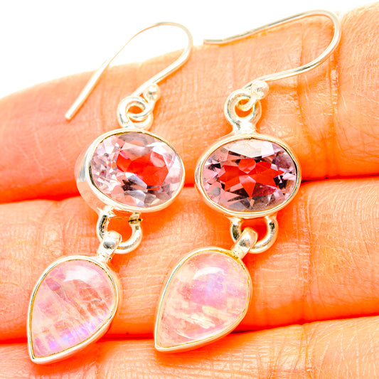 Rainbow Moonstone, Pink Amethyst Earrings handcrafted by Ana Silver Co - EARR429829