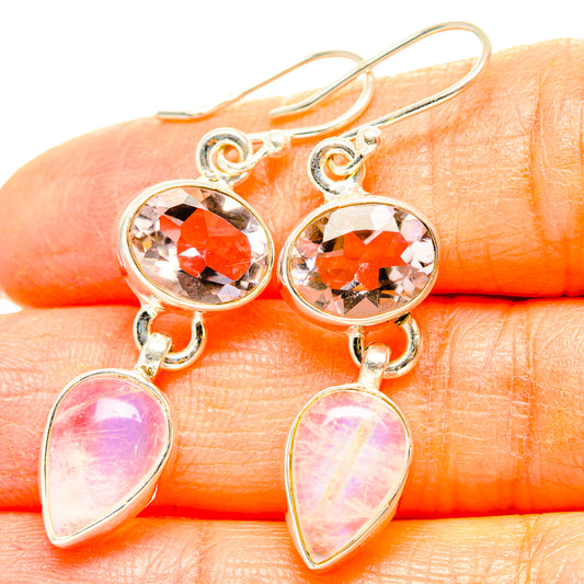 Rainbow Moonstone, Pink Amethyst Earrings handcrafted by Ana Silver Co - EARR429830