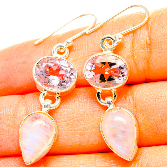 Rainbow Moonstone, Pink Amethyst Earrings handcrafted by Ana Silver Co - EARR429831