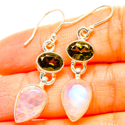Rainbow Moonstone, Green Tourmaline Earrings handcrafted by Ana Silver Co - EARR429832