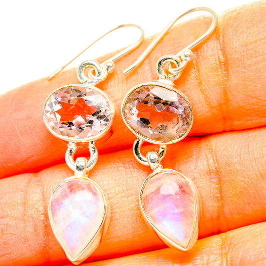 Rainbow Moonstone, Pink Amethyst Earrings handcrafted by Ana Silver Co - EARR429833