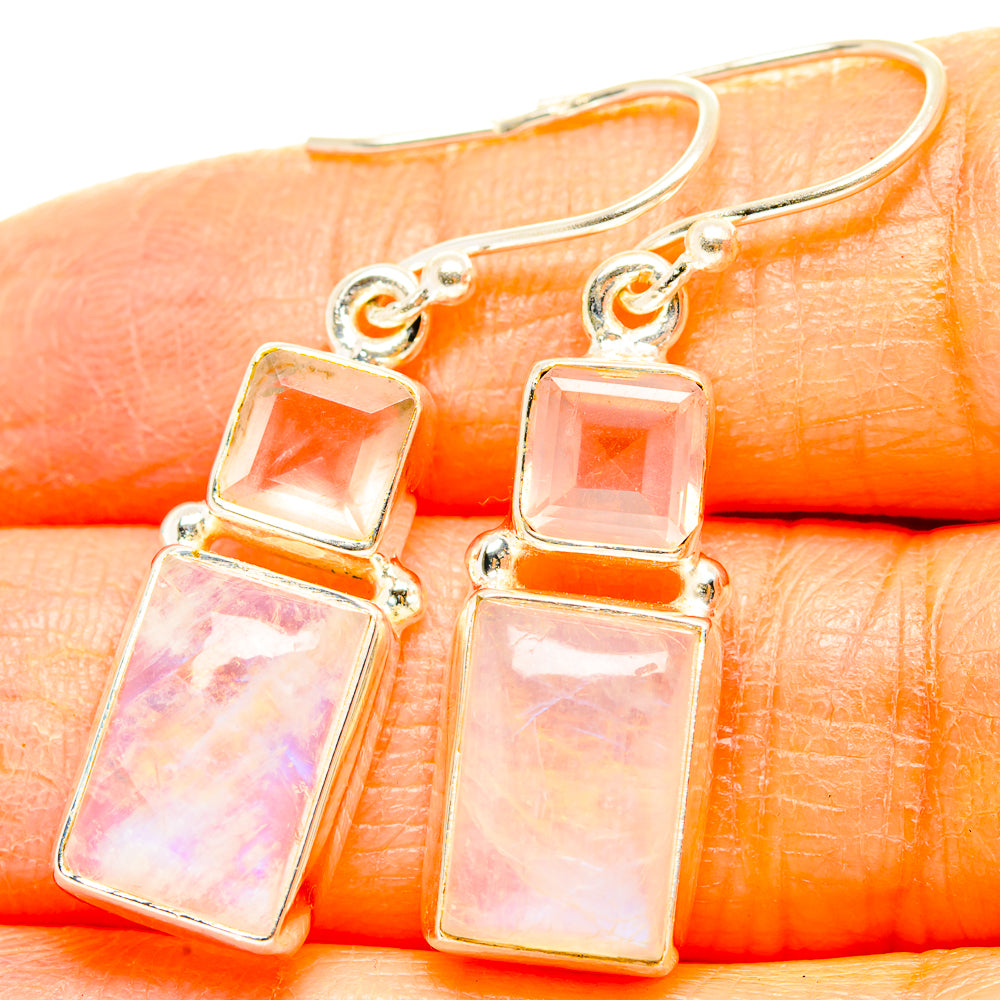 Rainbow Moonstone, Rose Quartz Earrings handcrafted by Ana Silver Co - EARR429834