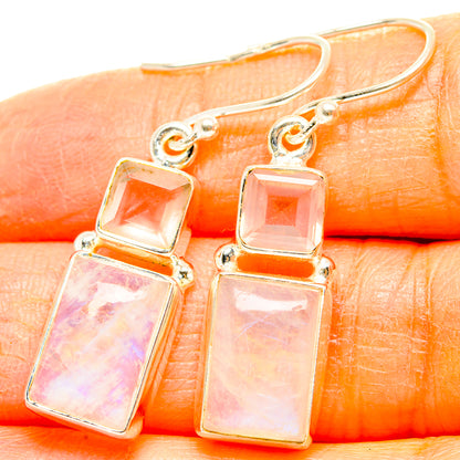 Rainbow Moonstone, Rose Quartz Earrings handcrafted by Ana Silver Co - EARR429834