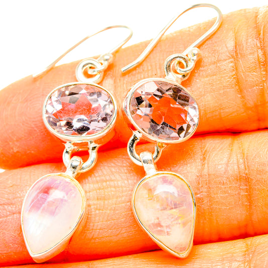 Rainbow Moonstone, Pink Amethyst Earrings handcrafted by Ana Silver Co - EARR429838