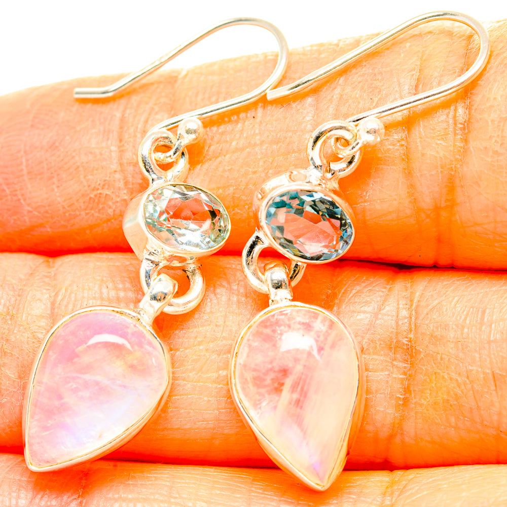 Rainbow Moonstone, Blue Topaz Earrings handcrafted by Ana Silver Co - EARR429839