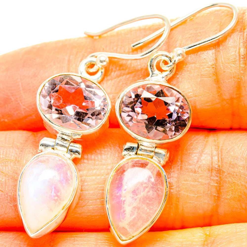 Rainbow Moonstone, Pink Amethyst Earrings handcrafted by Ana Silver Co - EARR429840