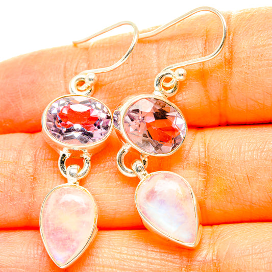 Rainbow Moonstone, Pink Amethyst Earrings handcrafted by Ana Silver Co - EARR429841