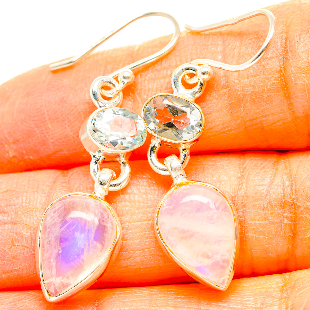 Rainbow Moonstone, Blue Topaz Earrings handcrafted by Ana Silver Co - EARR429842
