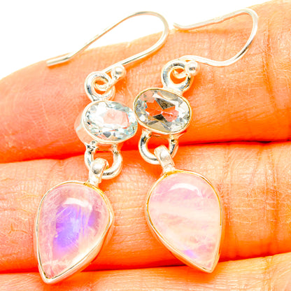 Rainbow Moonstone, Blue Topaz Earrings handcrafted by Ana Silver Co - EARR429842
