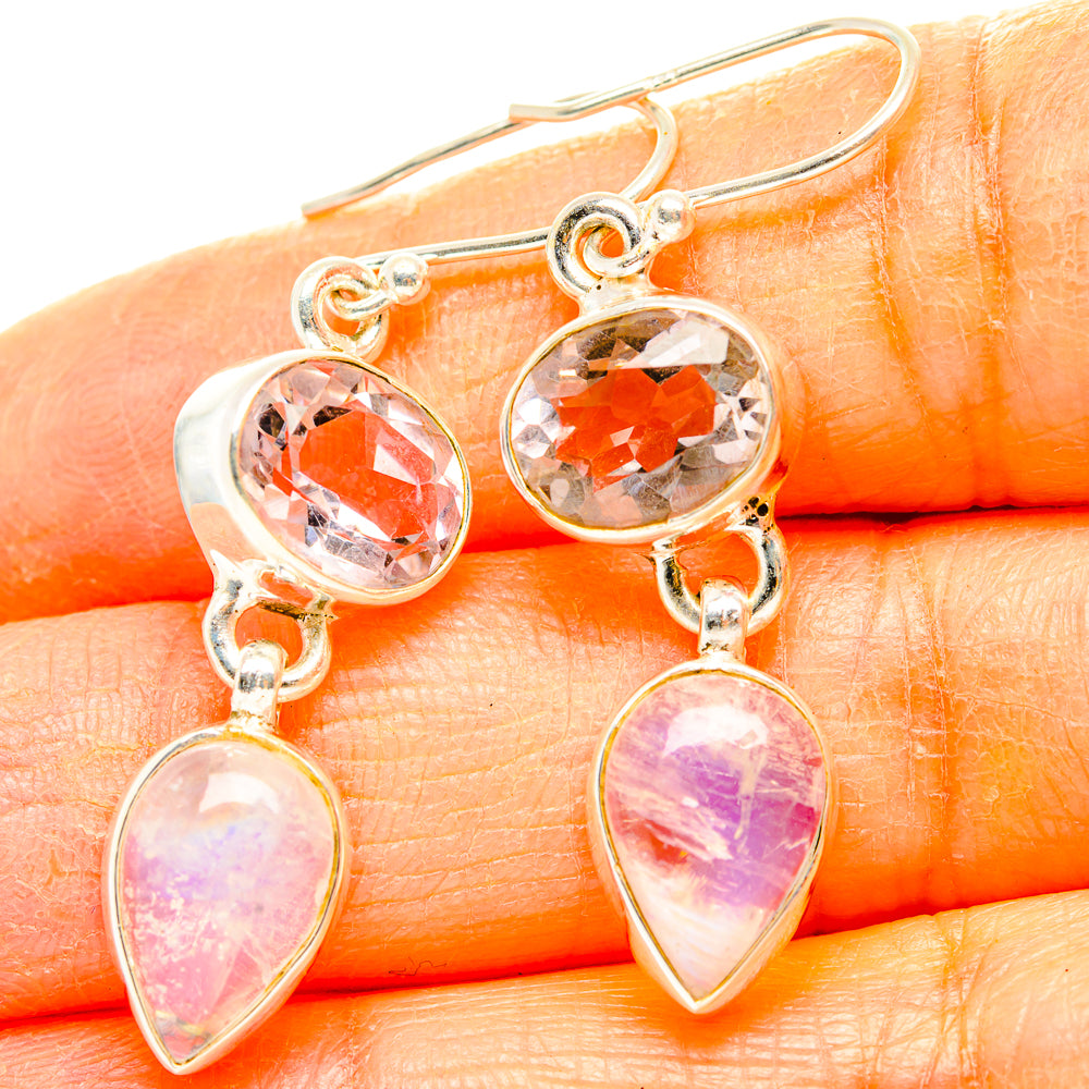 Rainbow Moonstone, Pink Amethyst Earrings handcrafted by Ana Silver Co - EARR429844