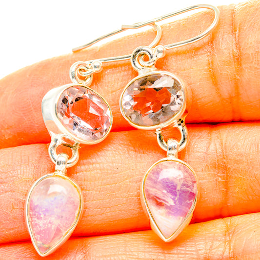 Rainbow Moonstone, Pink Amethyst Earrings handcrafted by Ana Silver Co - EARR429844