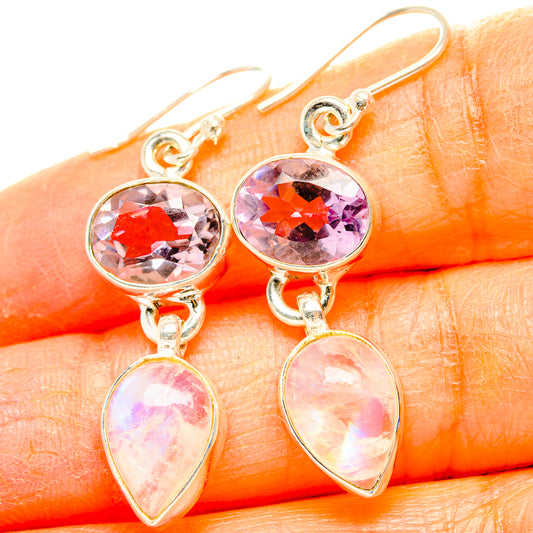 Rainbow Moonstone, Pink Amethyst Earrings handcrafted by Ana Silver Co - EARR429846