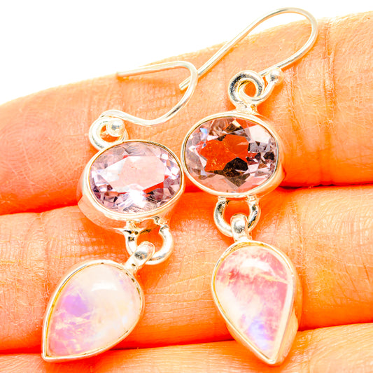 Rainbow Moonstone, Pink Amethyst Earrings handcrafted by Ana Silver Co - EARR429848