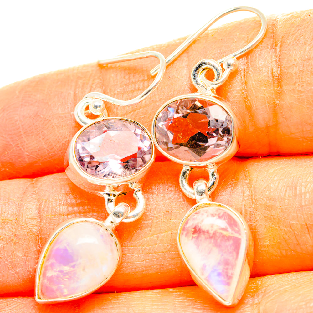 Rainbow Moonstone, Pink Amethyst Earrings handcrafted by Ana Silver Co - EARR429848