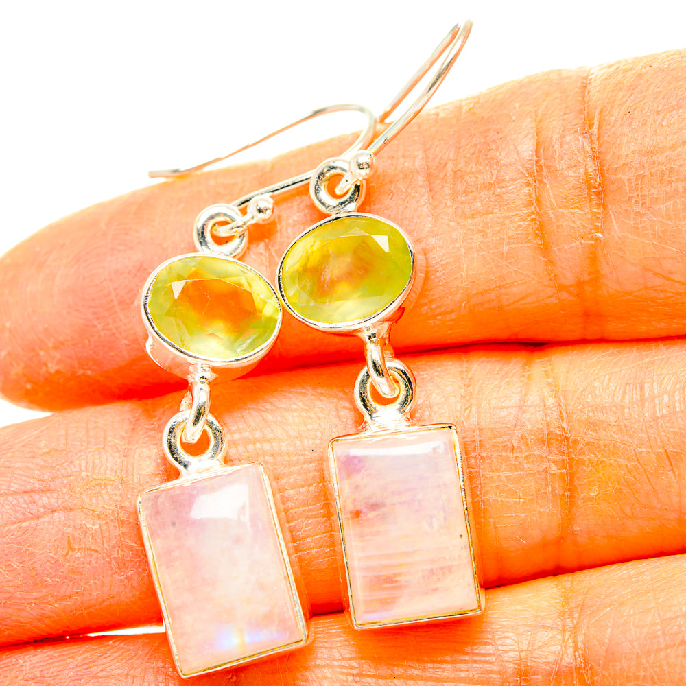 Rainbow Moonstone, Prehnite Earrings handcrafted by Ana Silver Co - EARR429849
