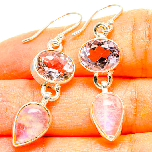 Rainbow Moonstone, Pink Amethyst Earrings handcrafted by Ana Silver Co - EARR429851