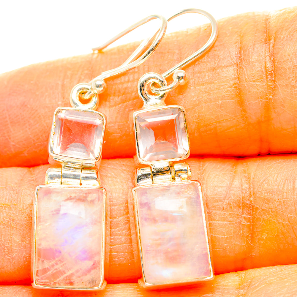 Rainbow Moonstone, Rose Quartz Earrings handcrafted by Ana Silver Co - EARR429852