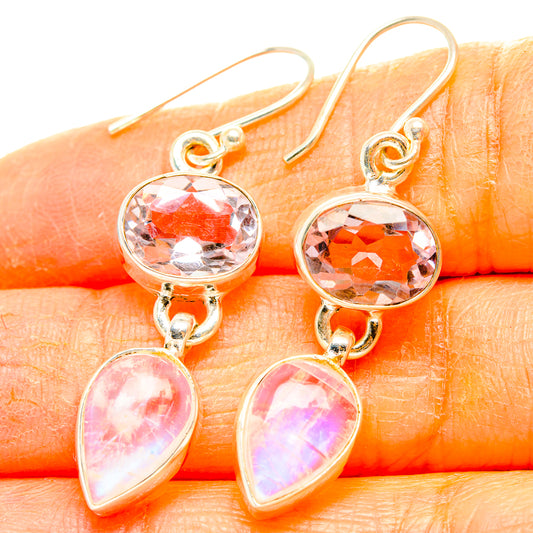 Rainbow Moonstone, Pink Amethyst Earrings handcrafted by Ana Silver Co - EARR429856