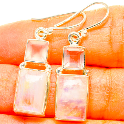 Rainbow Moonstone, Rose Quartz Earrings handcrafted by Ana Silver Co - EARR429857