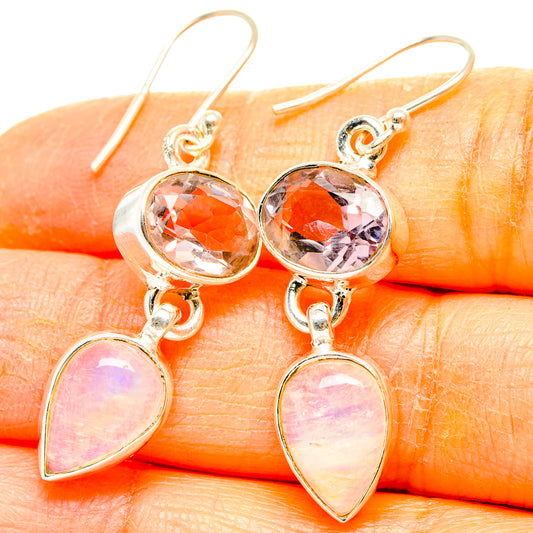 Rainbow Moonstone, Pink Amethyst Earrings handcrafted by Ana Silver Co - EARR429858