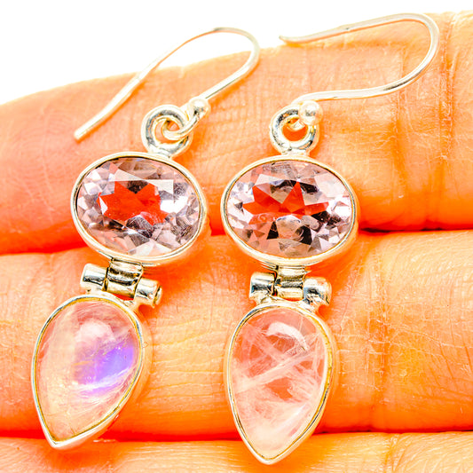 Rainbow Moonstone, Pink Amethyst Earrings handcrafted by Ana Silver Co - EARR429860