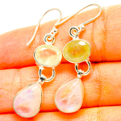 Rainbow Moonstone, Prehnite Earrings handcrafted by Ana Silver Co - EARR429861