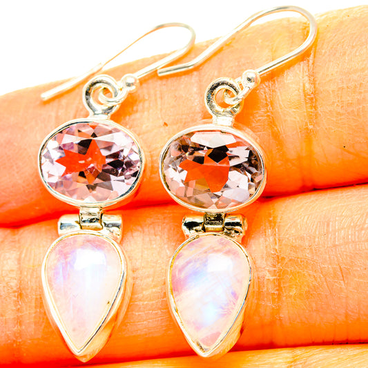 Rainbow Moonstone, Pink Amethyst Earrings handcrafted by Ana Silver Co - EARR429862