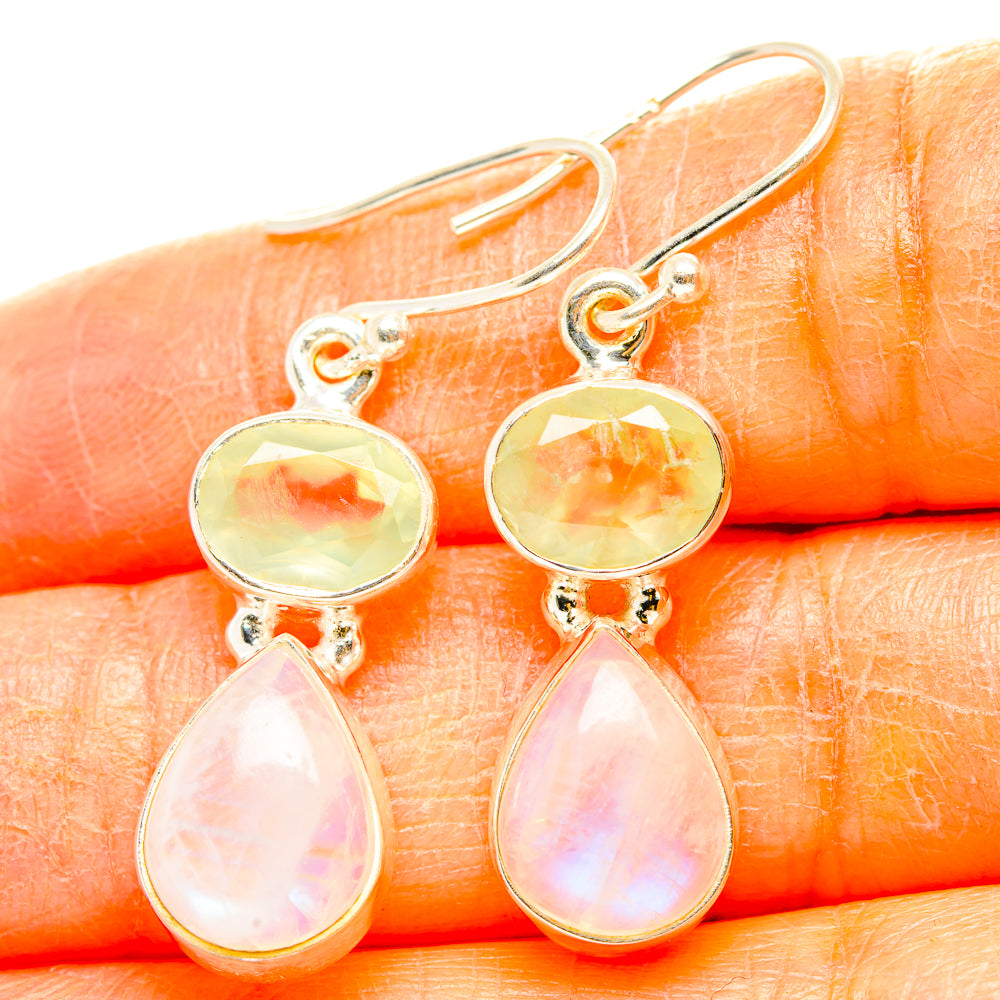 Rainbow Moonstone, Prehnite Earrings handcrafted by Ana Silver Co - EARR429866