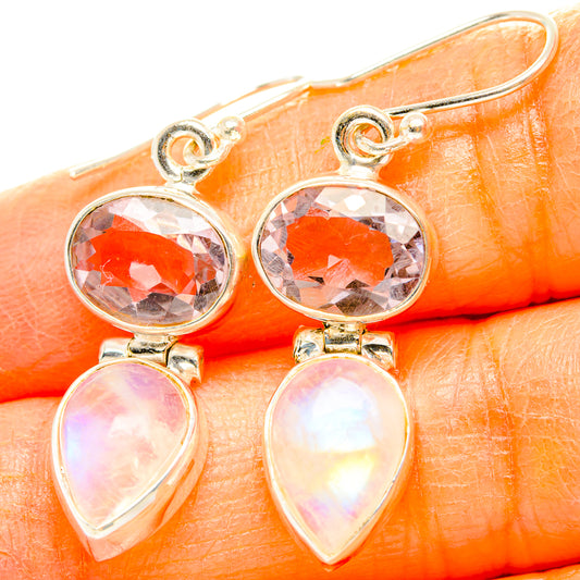 Rainbow Moonstone, Pink Amethyst Earrings handcrafted by Ana Silver Co - EARR429869