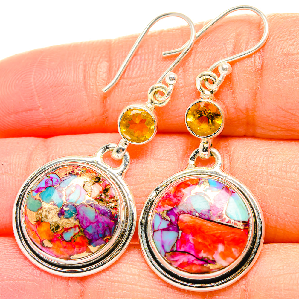 Kingman Pink Dahlia Turquoise Earrings handcrafted by Ana Silver Co - EARR429884