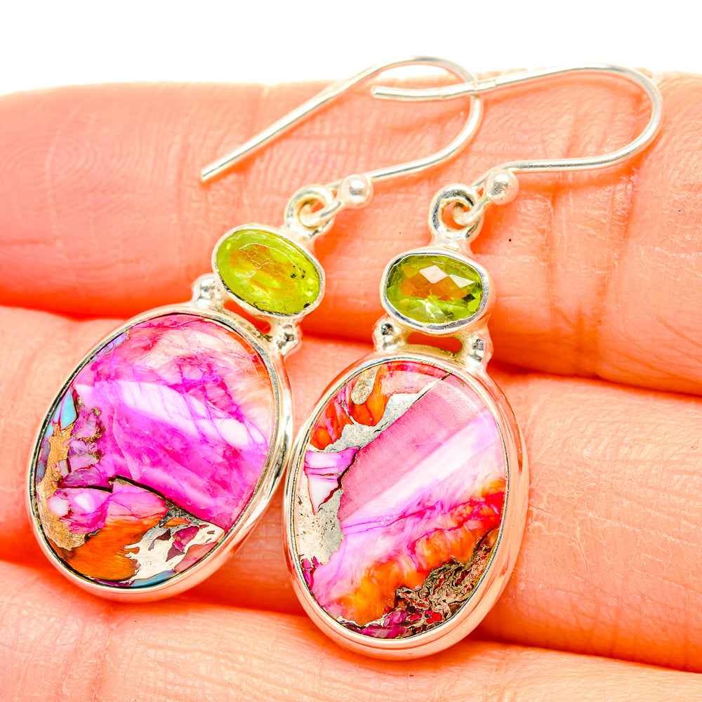 Kingman Pink Dahlia Turquoise Earrings handcrafted by Ana Silver Co - EARR429887
