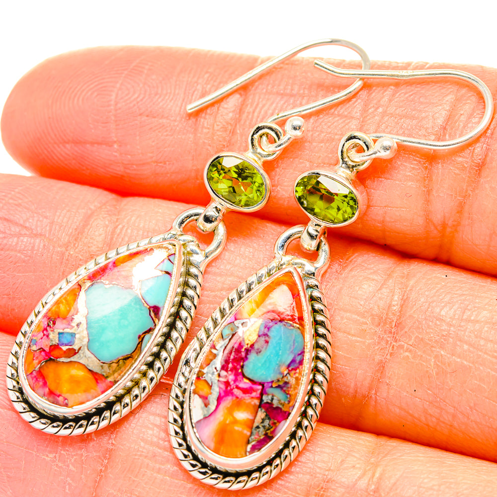 Kingman Pink Dahlia Turquoise Earrings handcrafted by Ana Silver Co - EARR429896