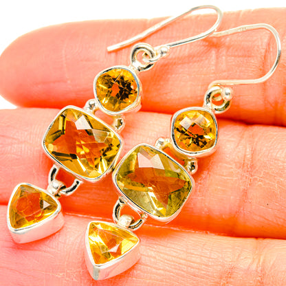 925 sterling silver citrine drop earrings with faceted round and heart stones