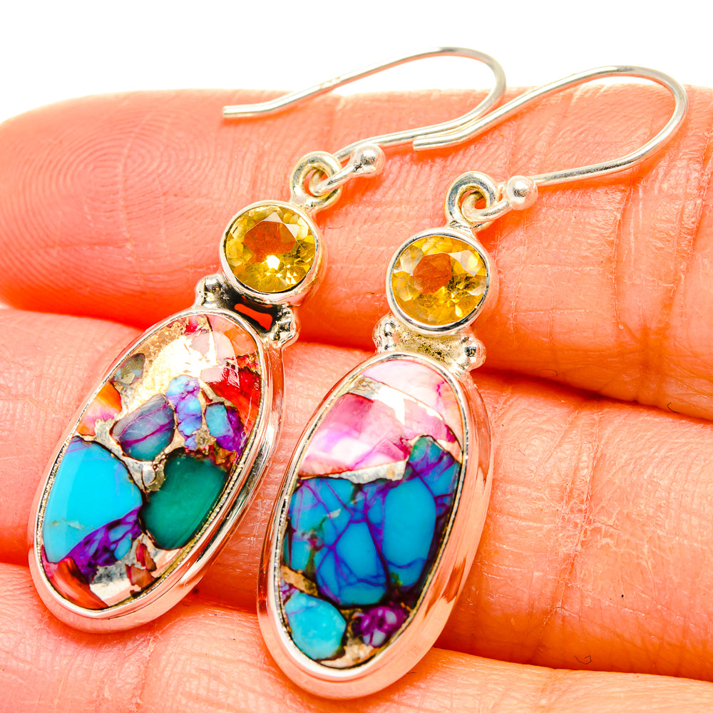 Kingman Pink Dahlia Turquoise Earrings handcrafted by Ana Silver Co - EARR429905