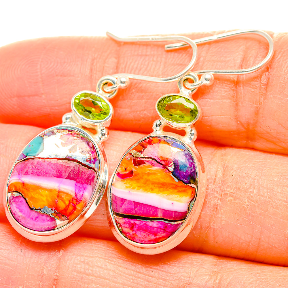 Kingman Pink Dahlia Turquoise Earrings handcrafted by Ana Silver Co - EARR429925